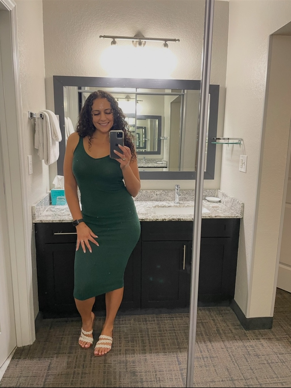 Sleeveless Ribbed Midi Dress in Dark Green - Classic‎ Bodycon Fit size medium